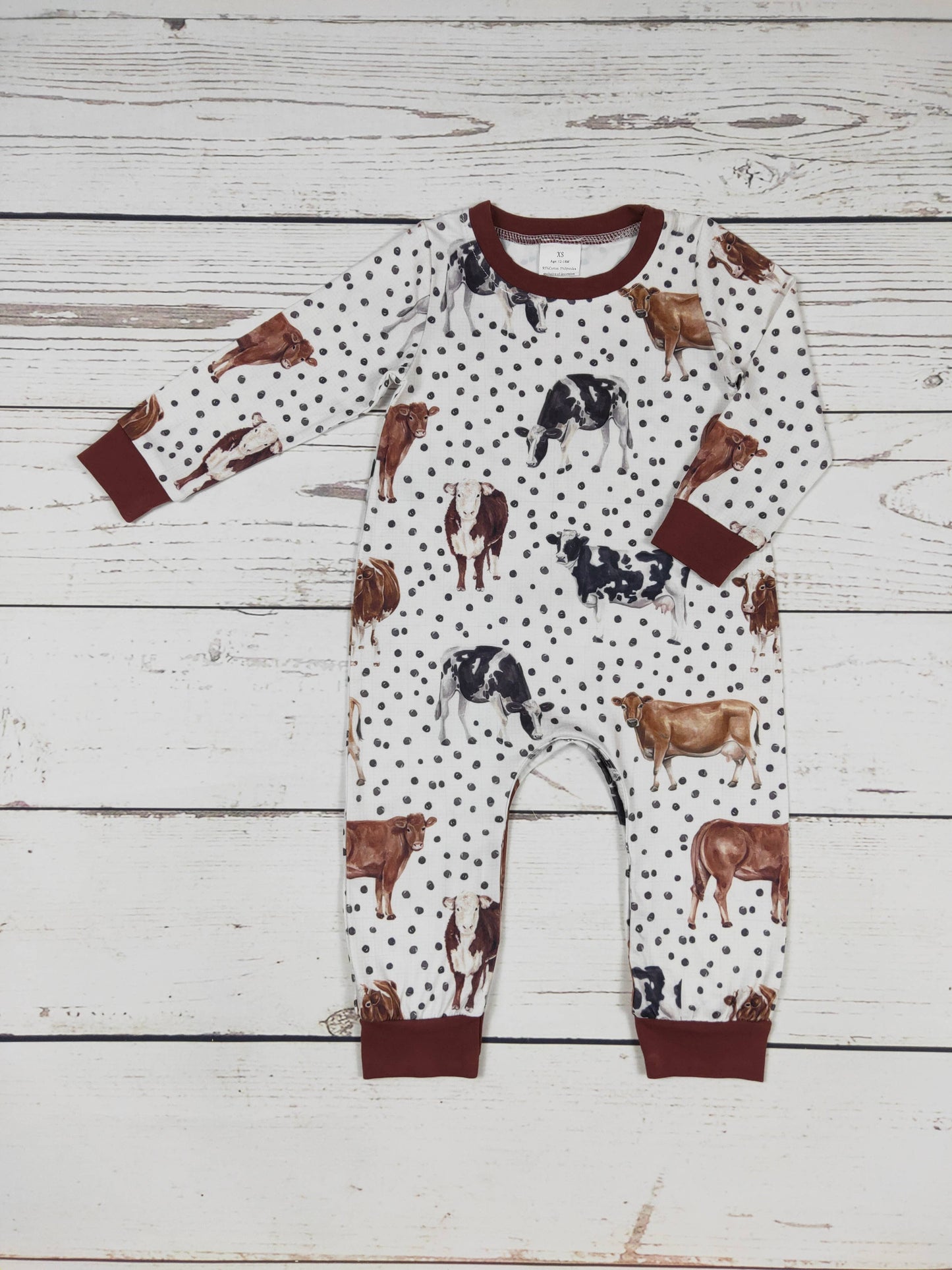 Baby Boy Cows Print Romper: 0-3M