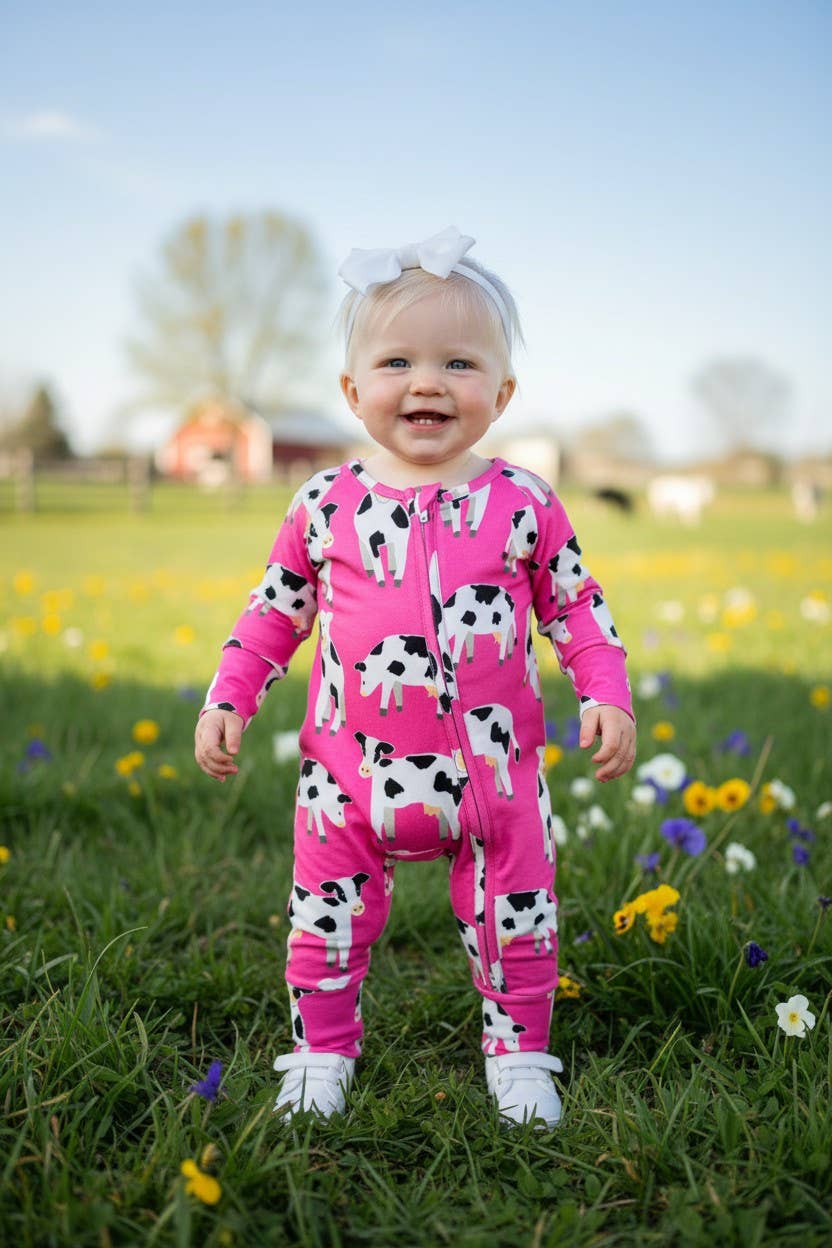 Pink Cow Print Infant Romper