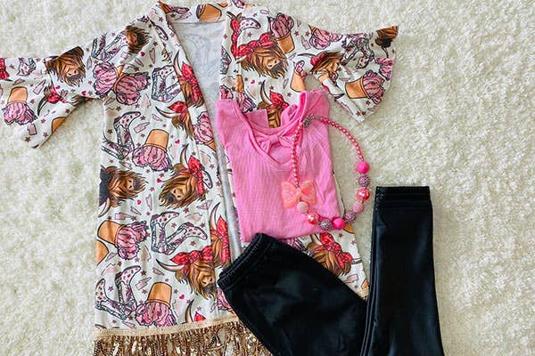 Bulls & Cactus Cardigan w/sequin tassels
