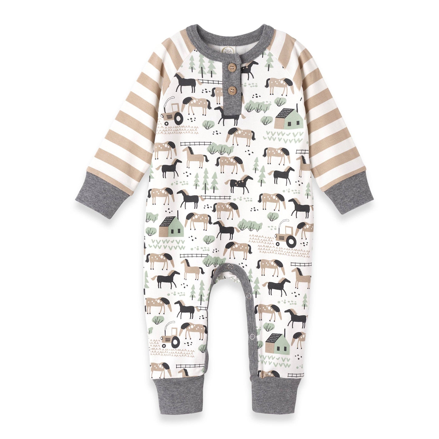 Horses Bamboo Baby Henley Romper: 6-9M