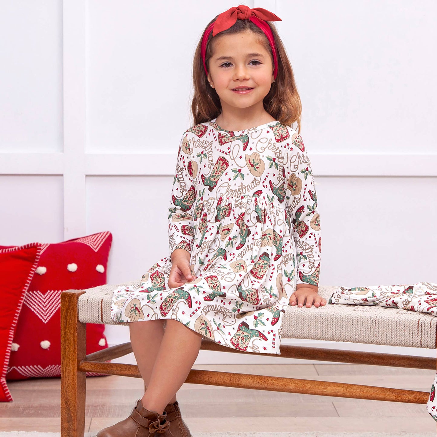 Holiday Hoedown Christmas Girl's Western Bamboo Dress: 18-24M