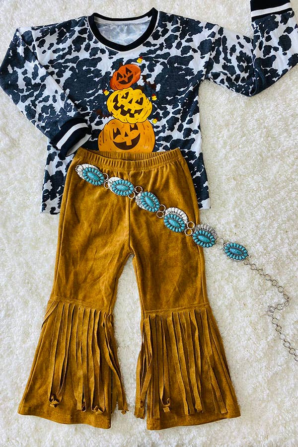 Kids Brown Suede bell bottom w/fringe DLH2719: XXL-6/7