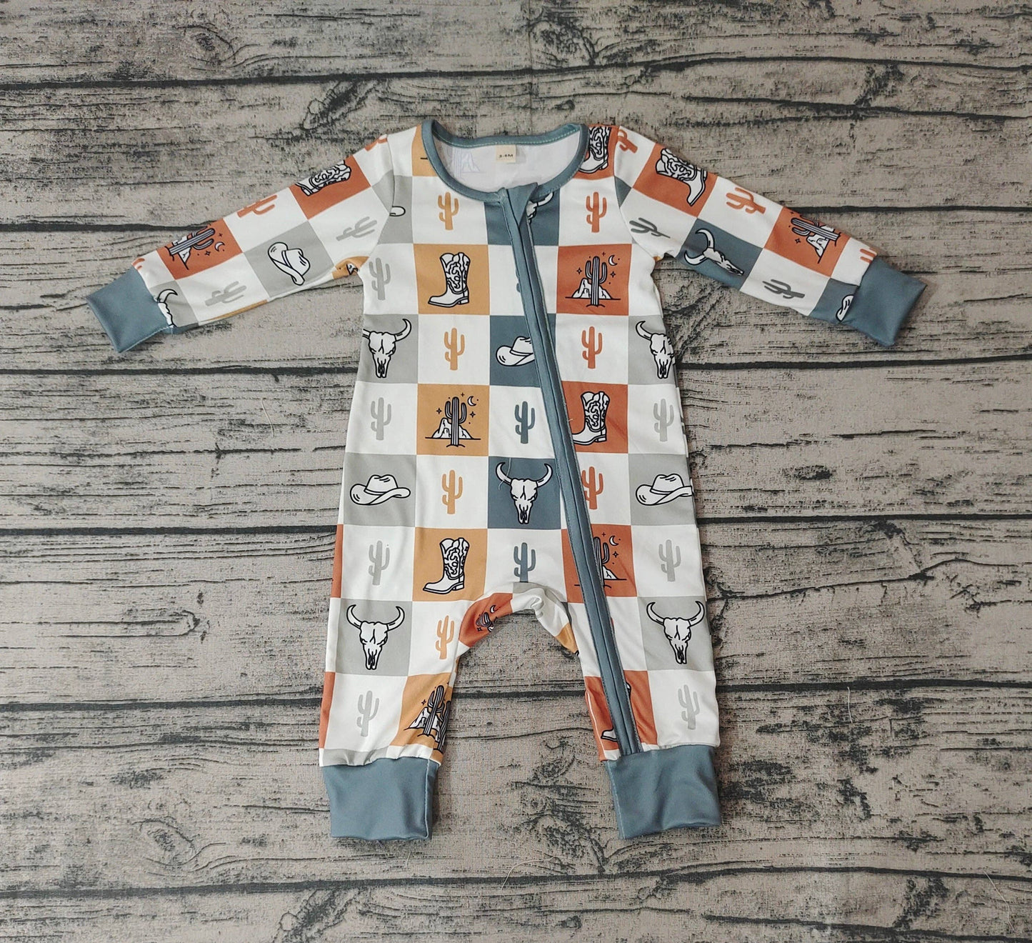 Baby Western Cactus Cow Long Sleeve Rompers