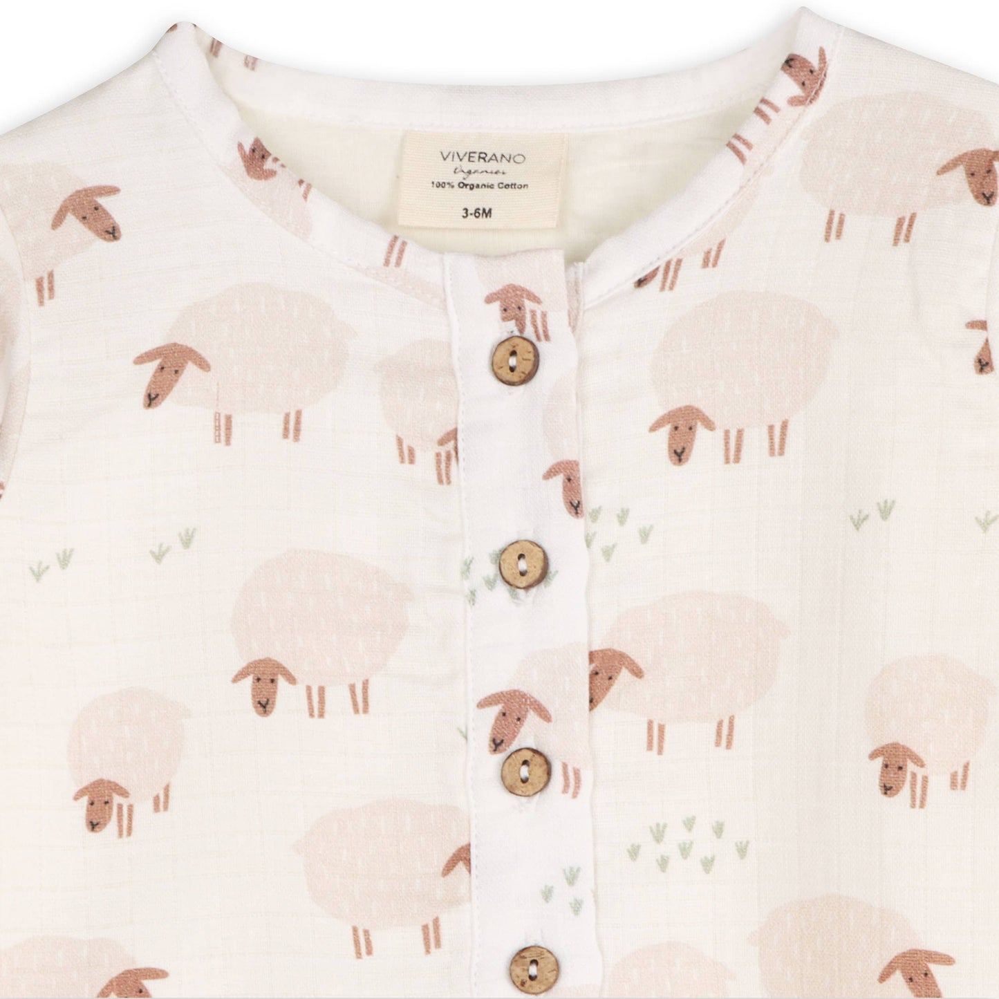 Sheep Long Sleeve Baby Jumpsuit (Organic Muslin): NATURAL / 3-6M