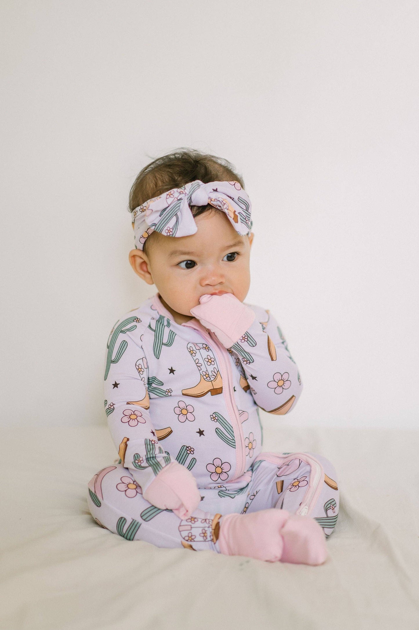 Pink Cowgirl Bamboo Zipper Romper: Newborn