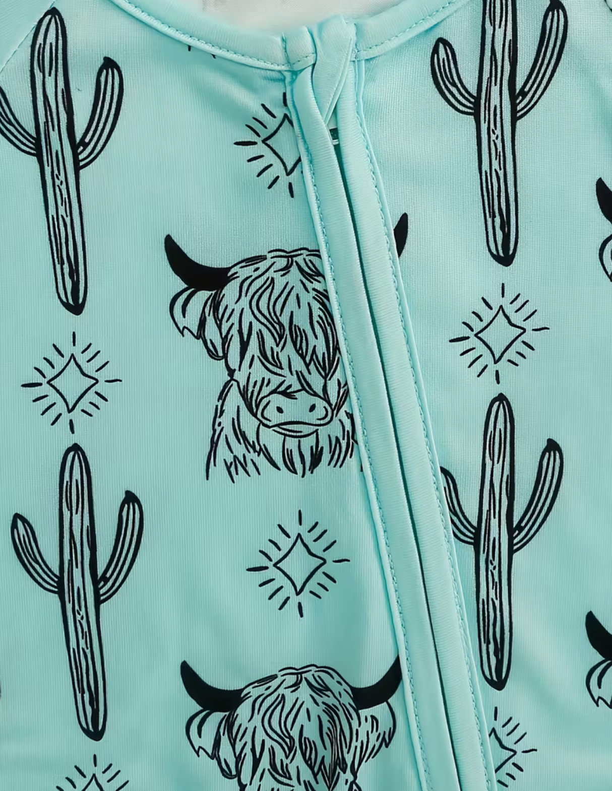 Turquoise Highland Cow Sleeper/Romper