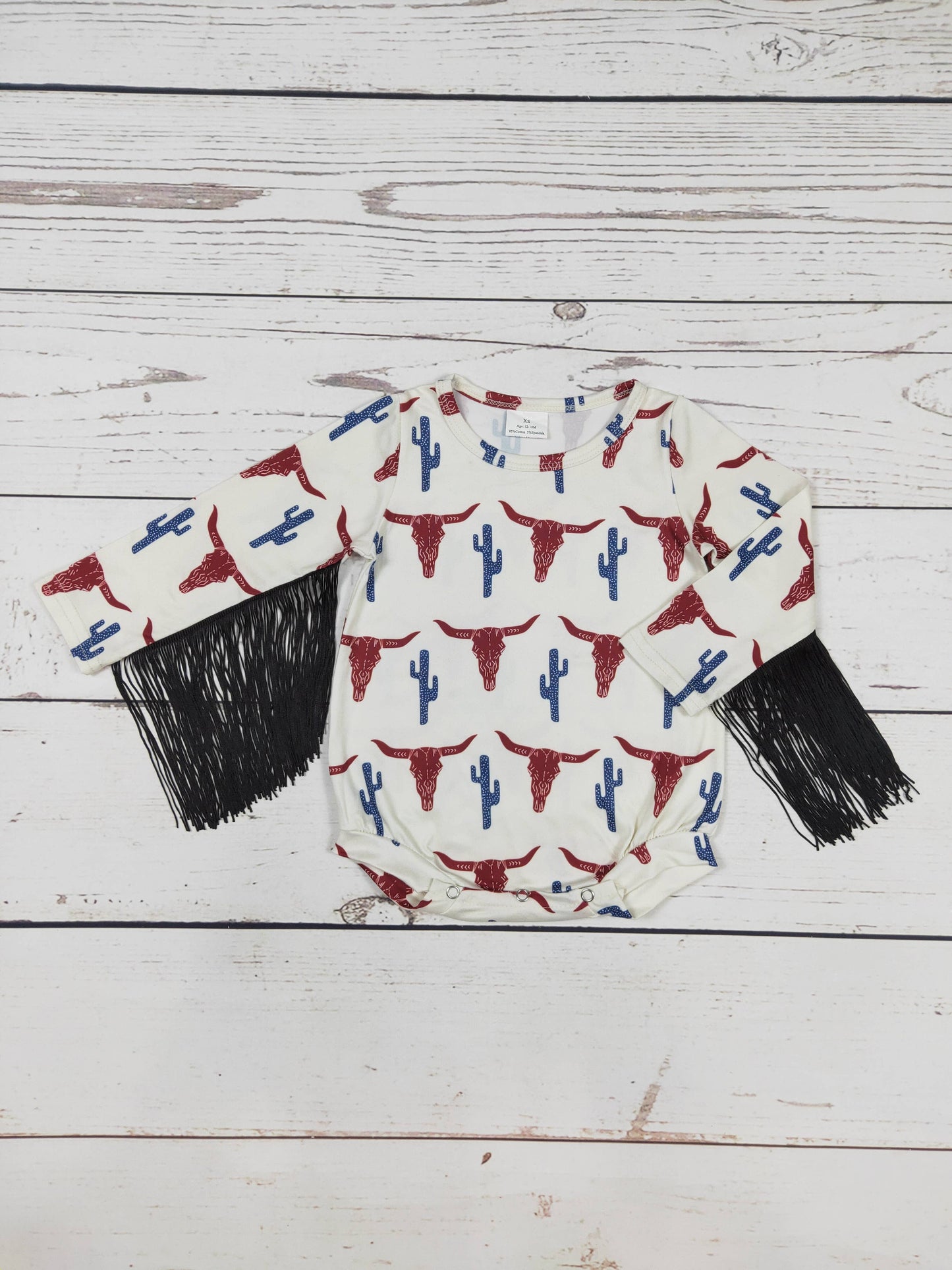 Black Fringe Baby Western Bubble: 12-18M