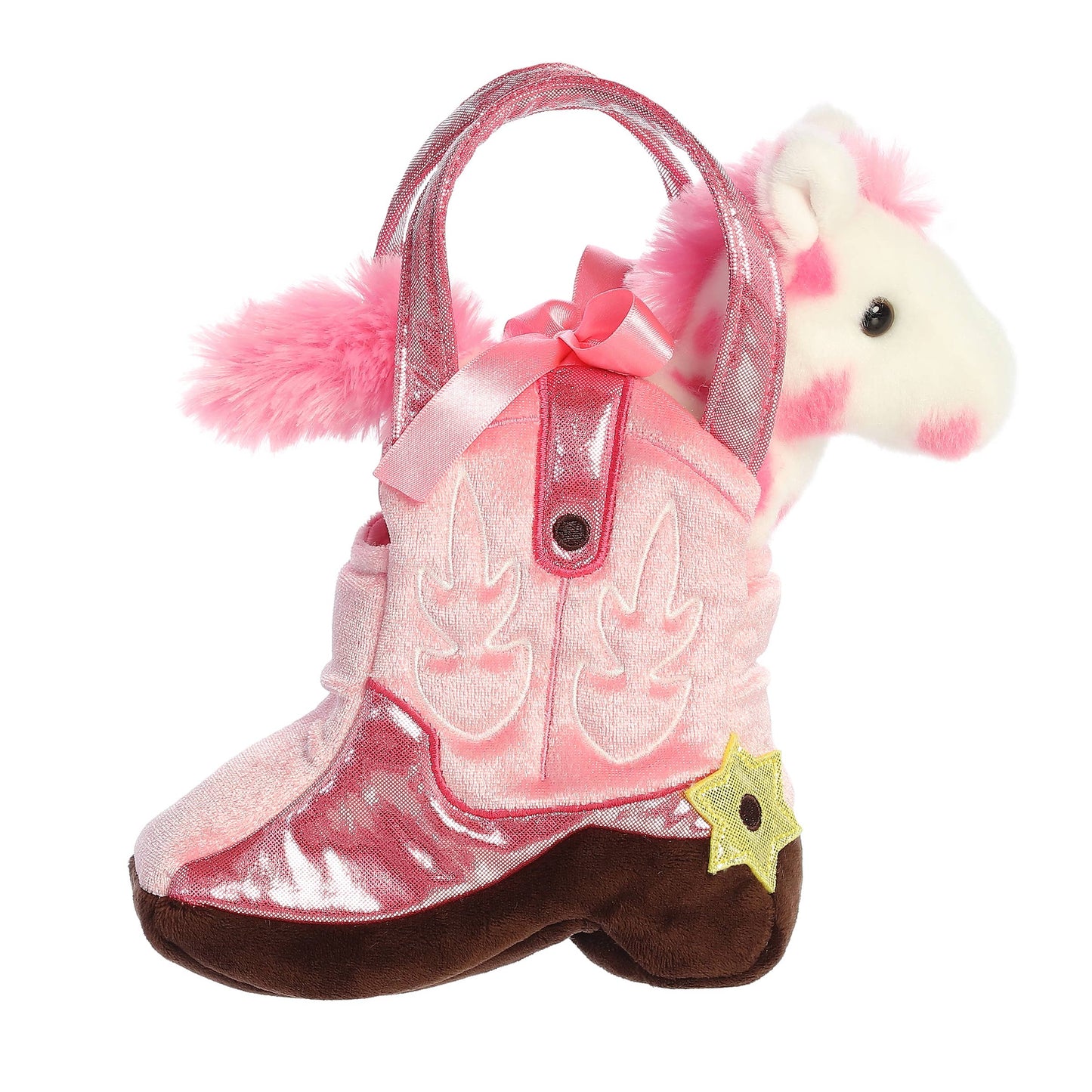 7" Plush Pink Pony in Pink Giddyup Boot Purse Carrier