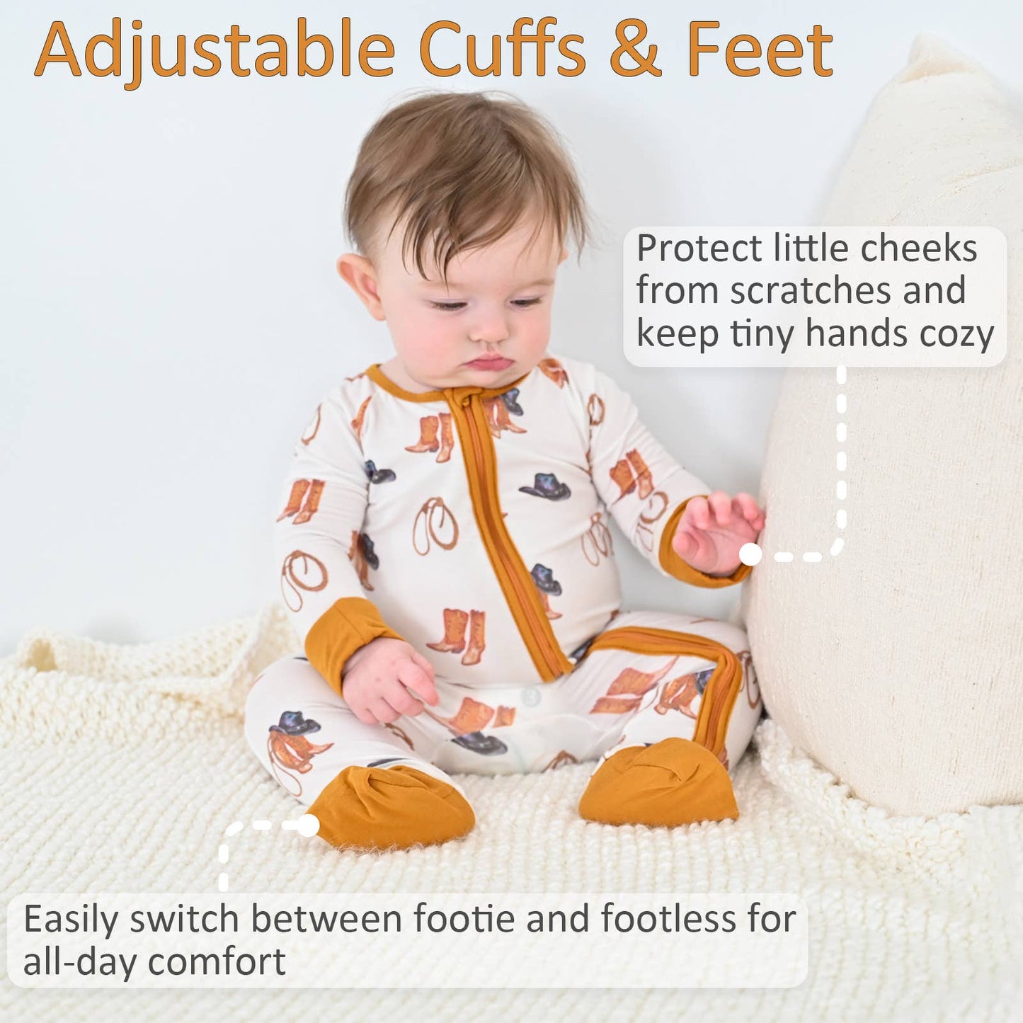 Life Is Better In Boots Baby Bamboo Pajamas, 2-Way Zipper: 03-06 Months