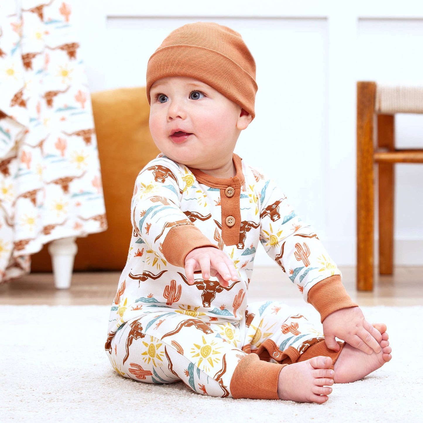 Happy Trails Bamboo Henley Romper: NB