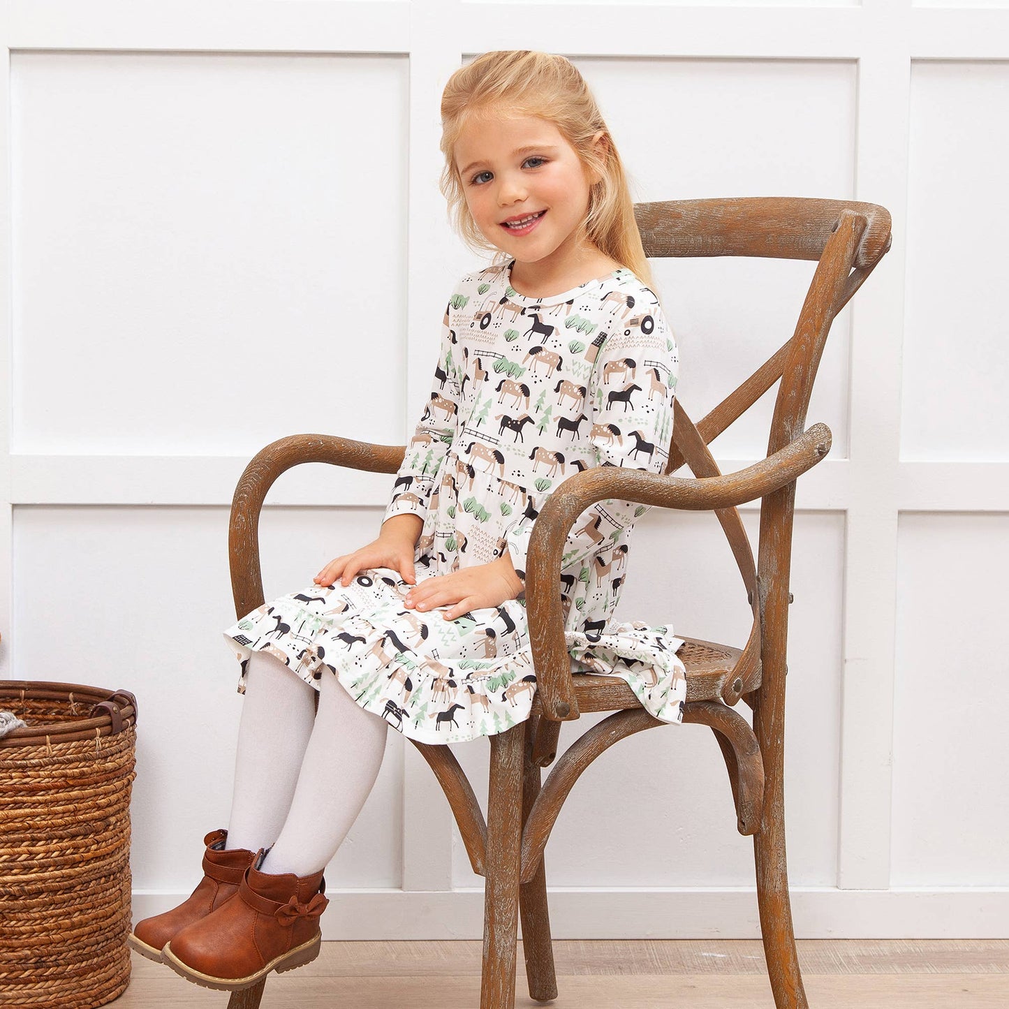 Horses Bamboo Twirl Dress: 6Y