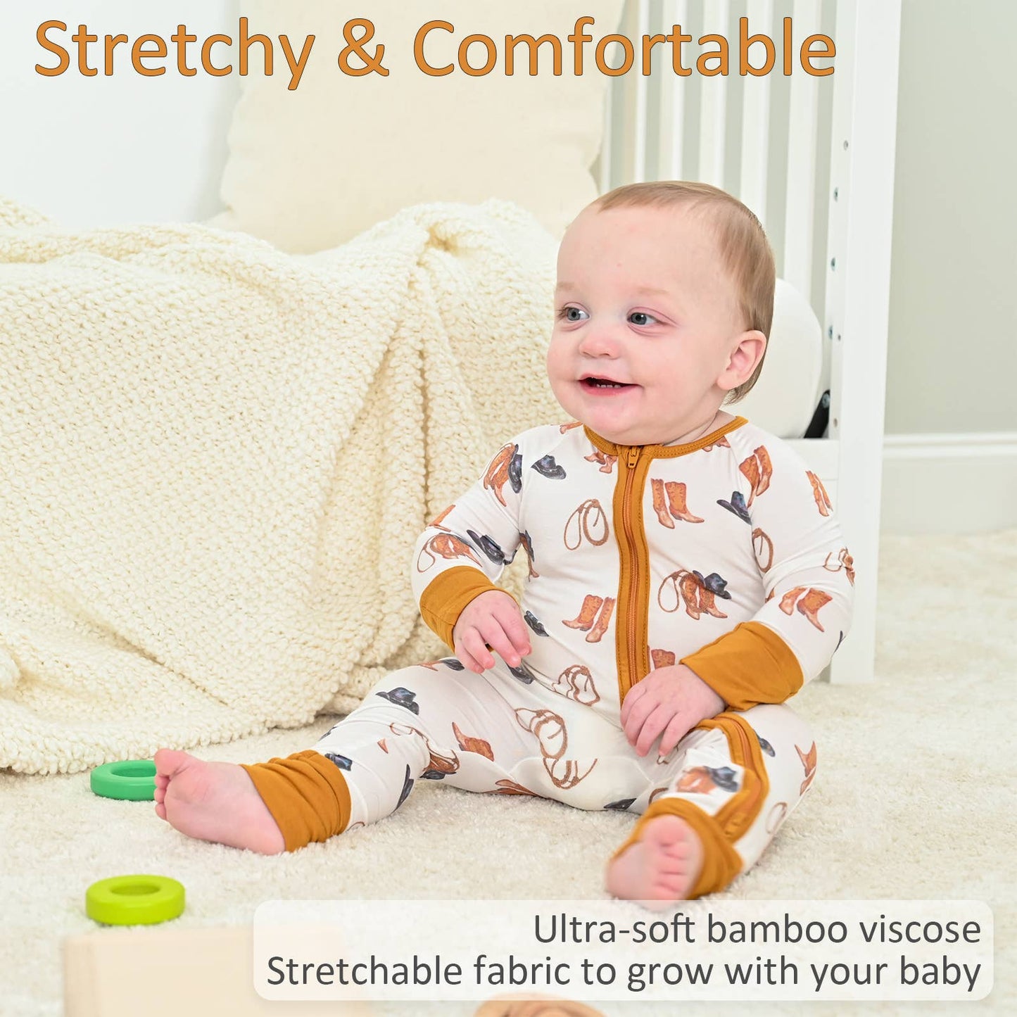 Life Is Better In Boots  Baby Bamboo Pajamas, 2-Way Zipper: 06-12 Months