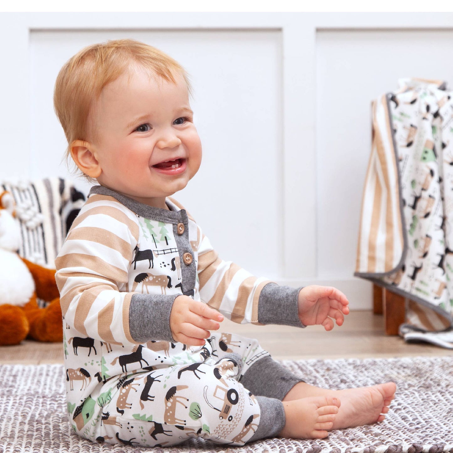 Horses Bamboo Baby Henley Romper: 6-9M