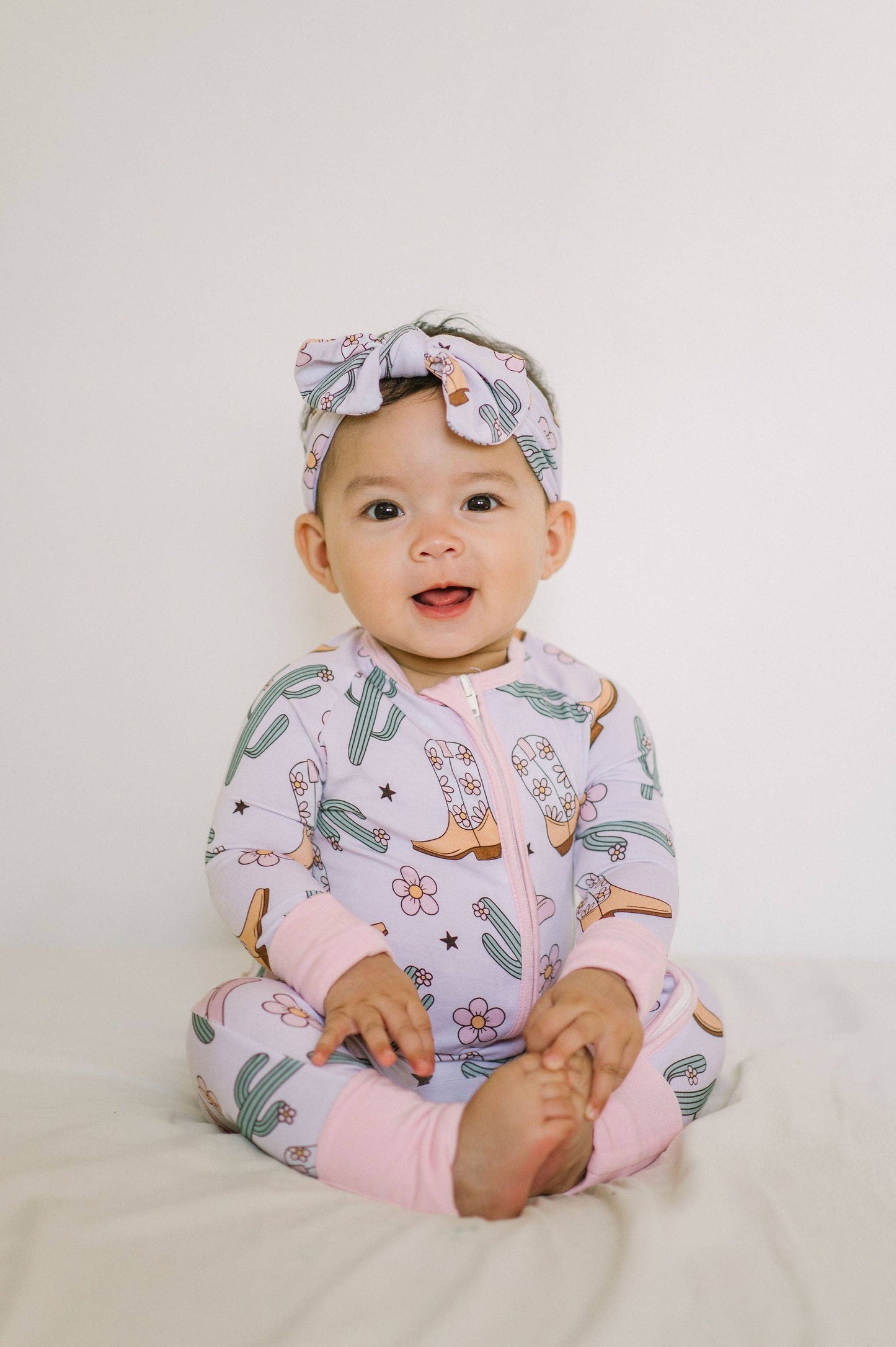Pink Cowgirl Bamboo Zipper Romper: Newborn