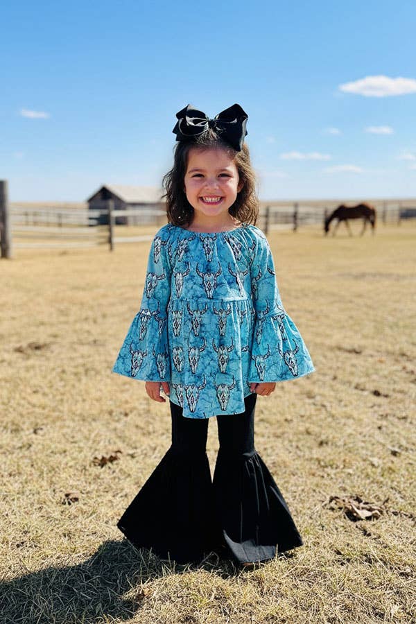 Turquoise  Bull Top &  Bell Bottom Set