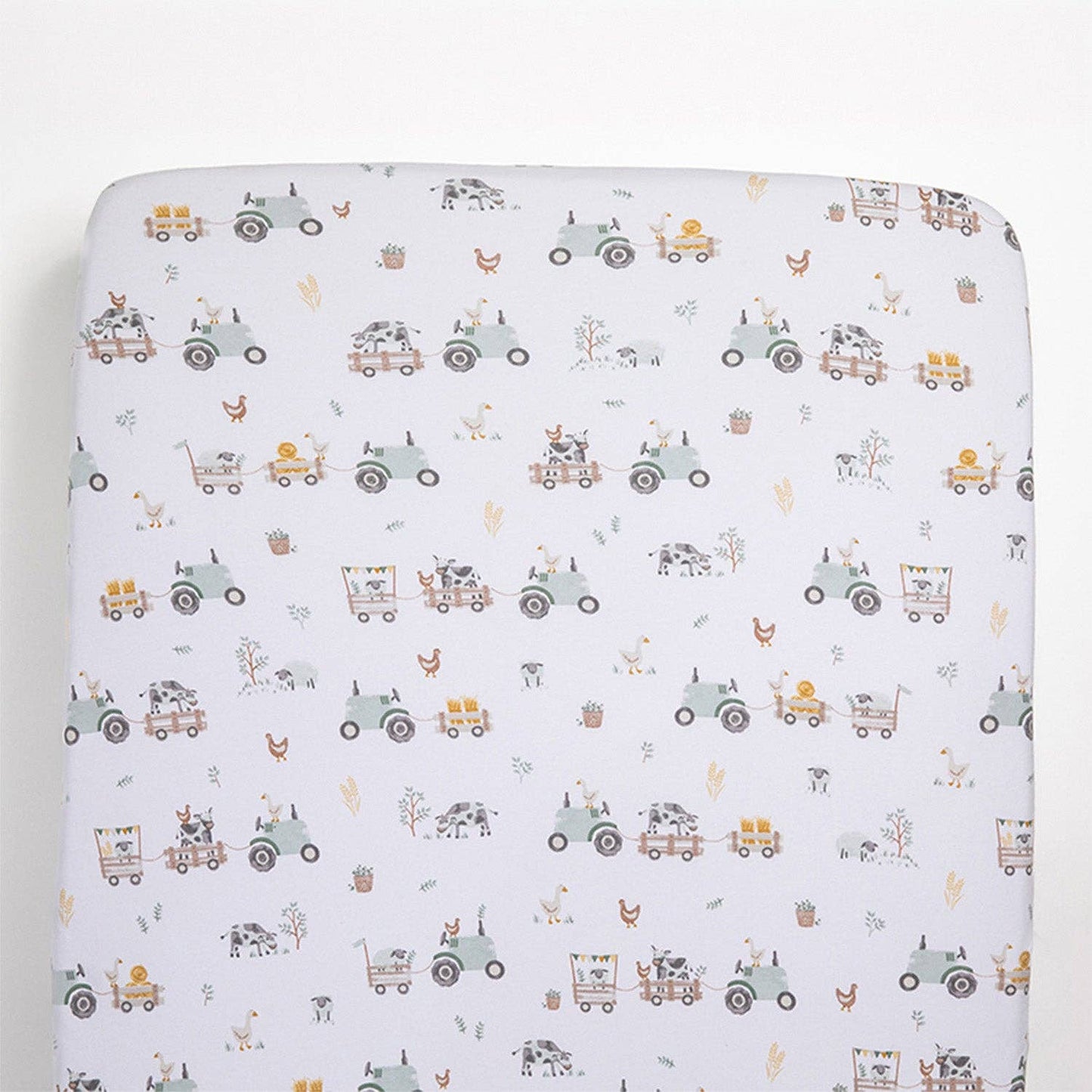 100% Premium Cotton Jersey Crib Sheet - Tractor Ride