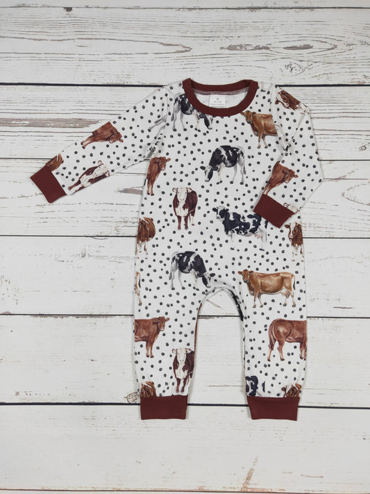 Baby Boy Cows Print Romper: 3-6M