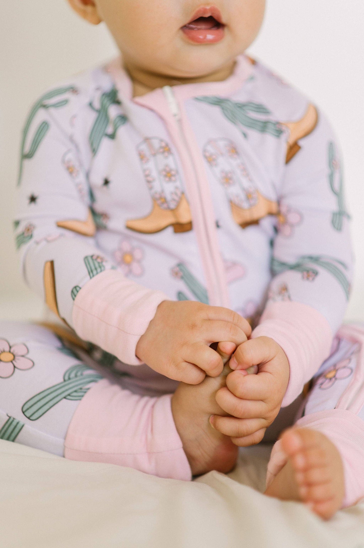 Pink Cowgirl Bamboo Zipper Romper: 6-12m