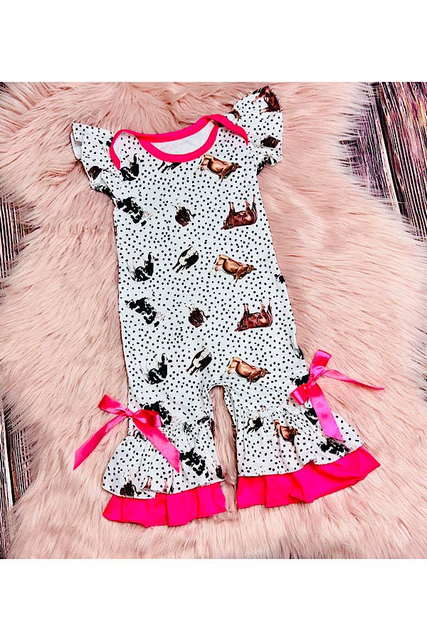 Cows & polka dots ruffle baby romper DLH2432: 0/3 MONTHS