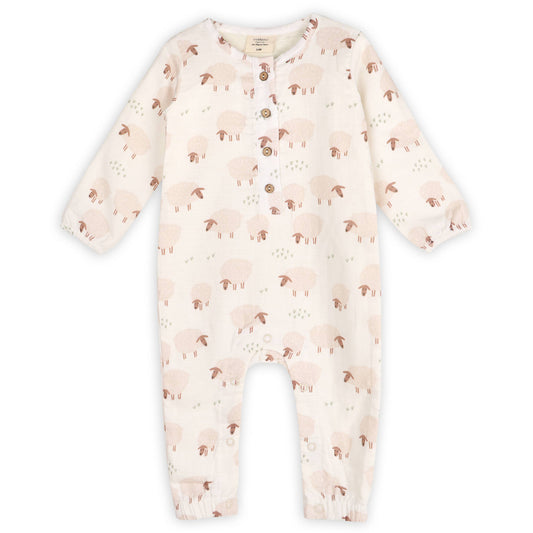 Sheep Long Sleeve Baby Jumpsuit (Organic Muslin): NATURAL / 3-6M