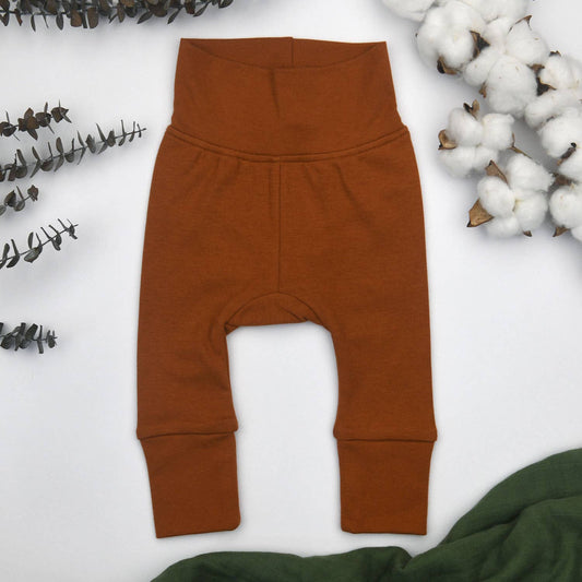 Organic Cotton High Waist Baby Pants, Pecan PREORDER: 6-9M