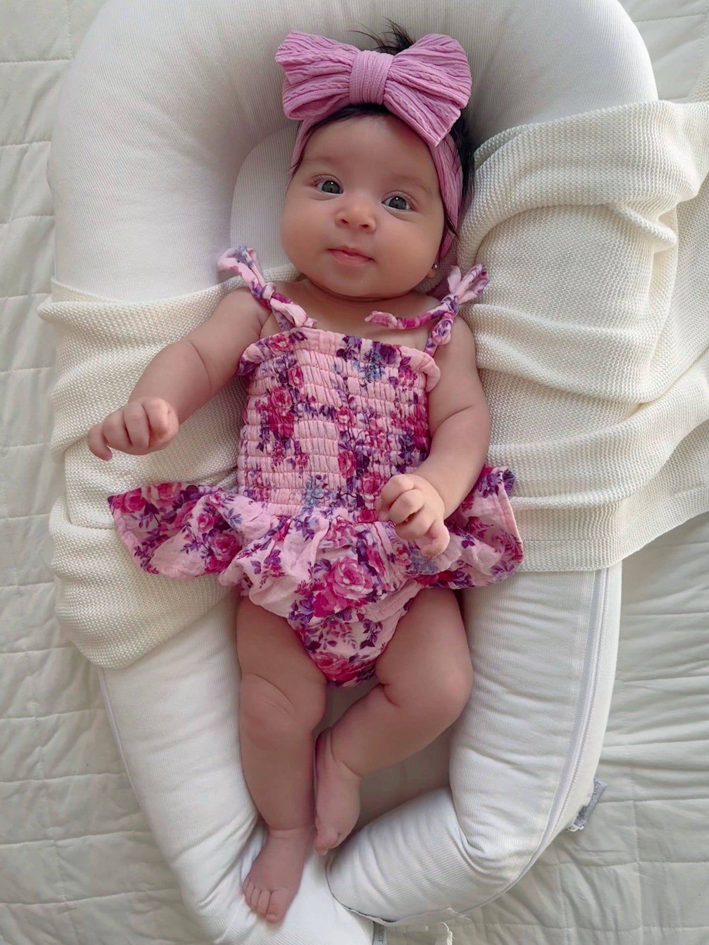 Muslin Smocked Bubble w/ Skirt, Violet Rose