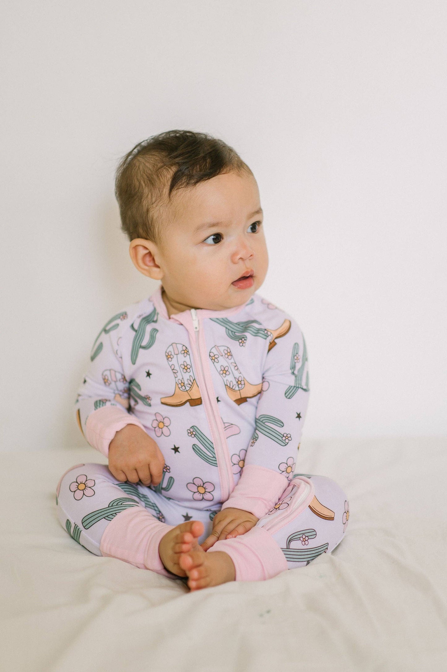 Pink Cowgirl Bamboo Zipper Romper: Newborn