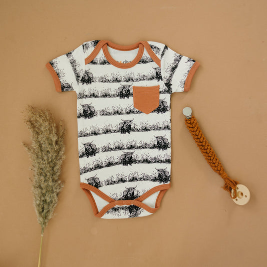 Organic Cotton Short Sleeve Bodysuit - Highland Cow: 0-3