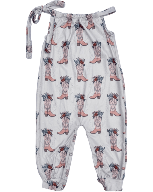 Addison Adjustable Strap Jumpsuit - Cowgirl Boot: 0-3months