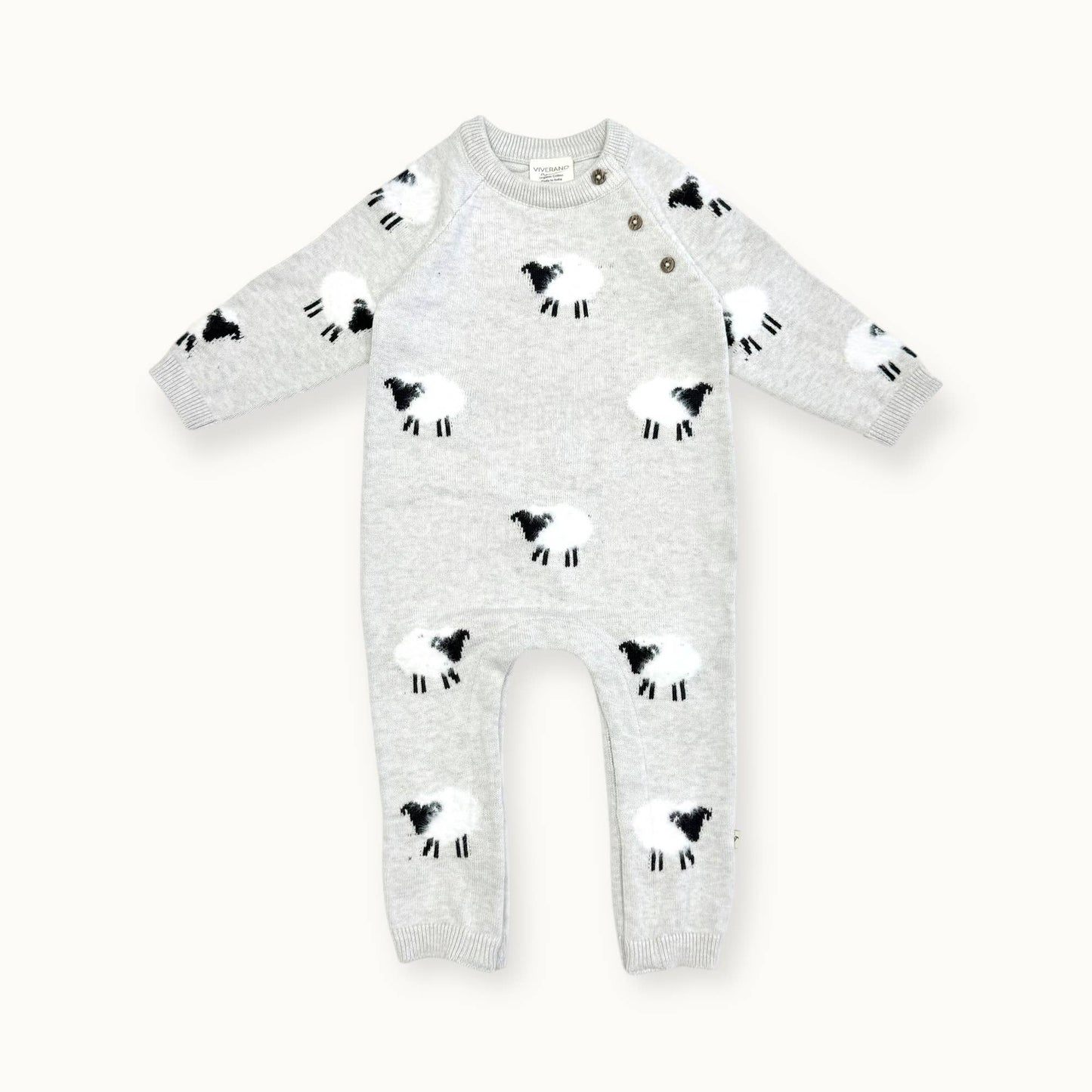 Furry Sheep Jacquard Sweater Knit Baby Jumpsuit (Organic): Pewter Grey Heather / 12-18M