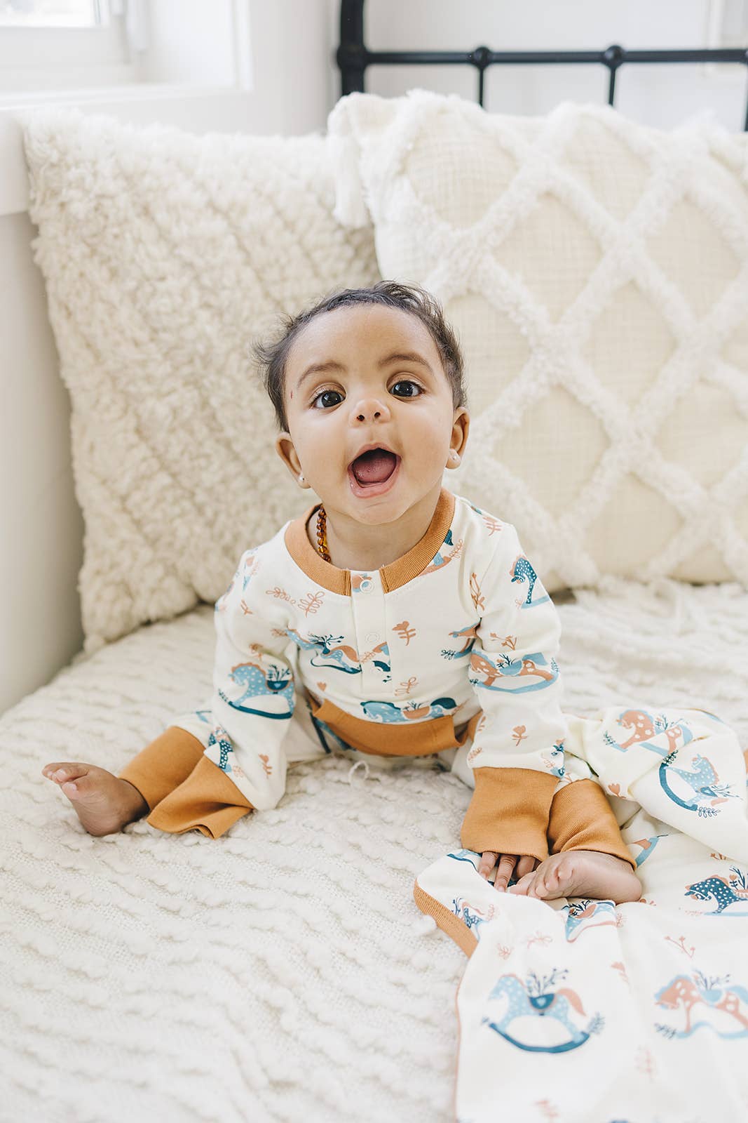 Organic Cotton Playsuit - Rocking Horse: 3-6