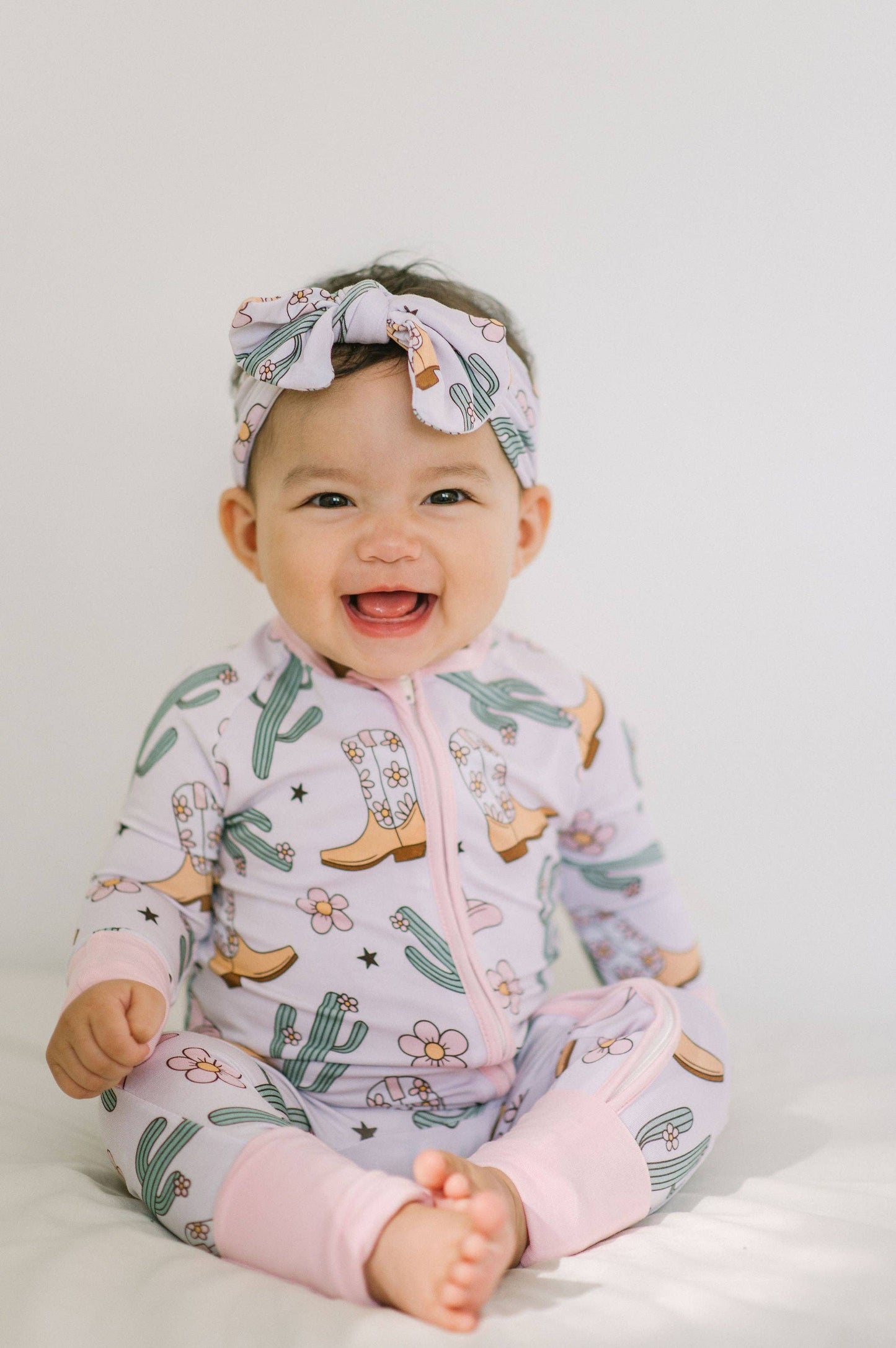 Pink Cowgirl Bamboo Zipper Romper: 3-6m