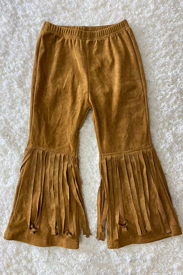 Kids Brown Suede bell bottom w/fringe DLH2719: L-4/5