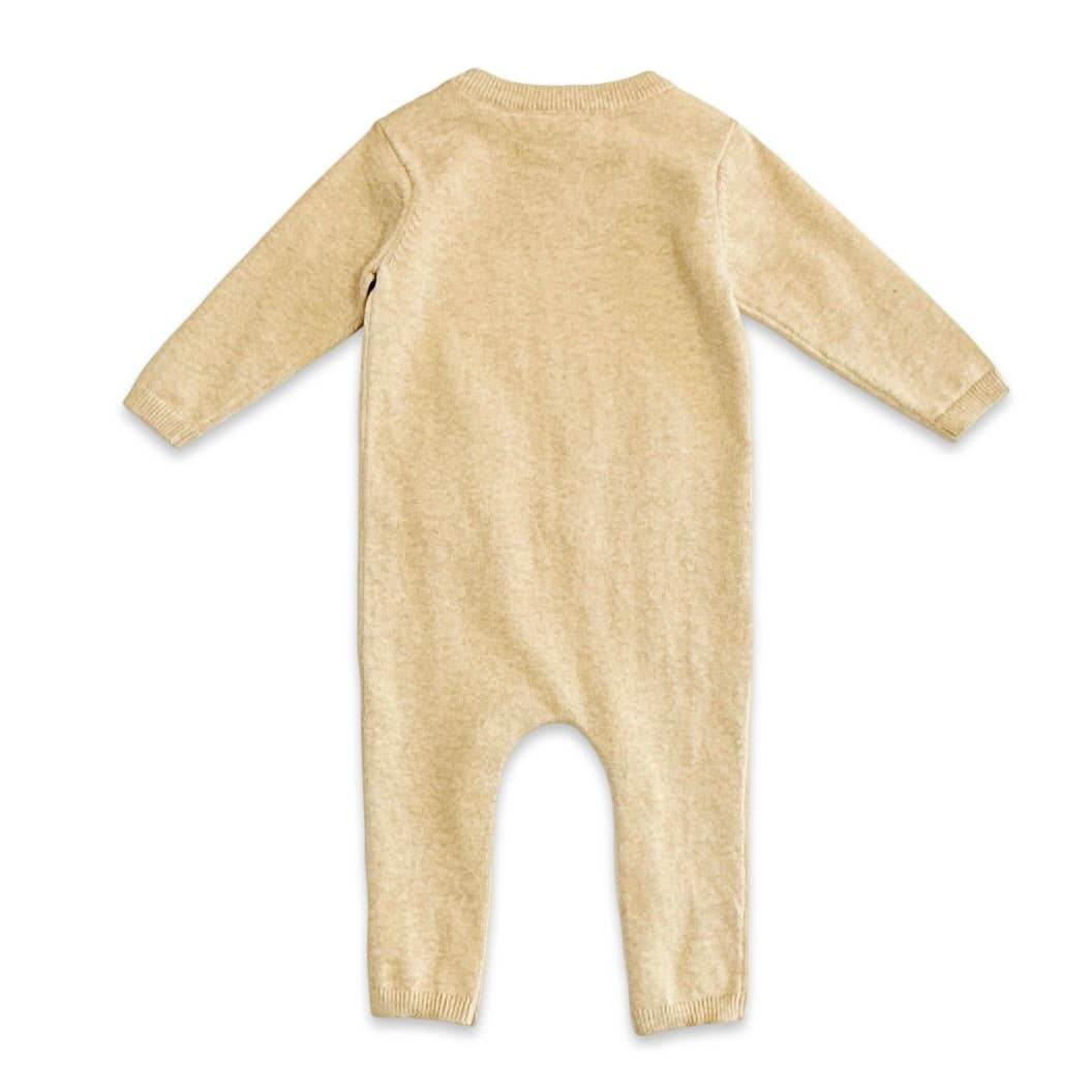 Chicken Farm Jacquard Knit Baby Jumpsuit (Organic Cotton): Oat Heather / 3-6M