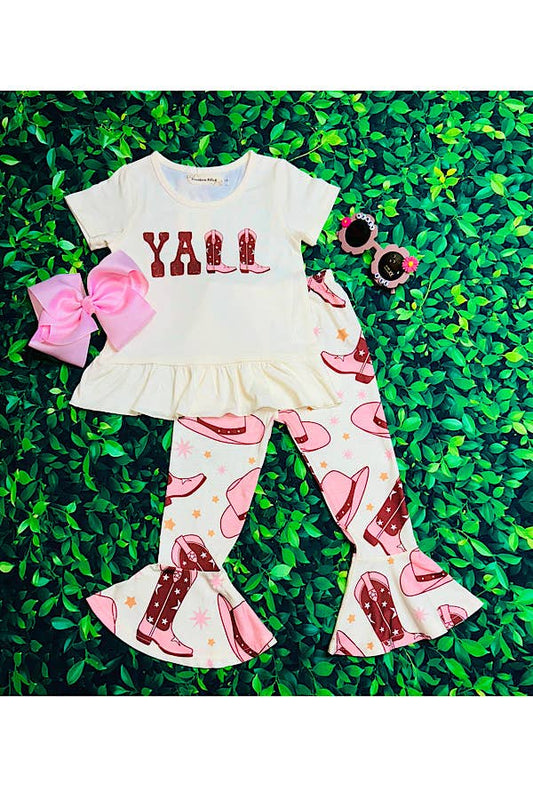 "YALL" western boots & hat girls 2pc set XCH0666-12H: XS-12/18 MONTHS