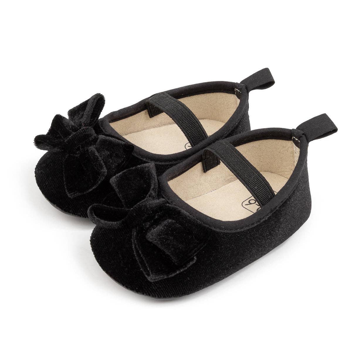 Front Bow velvety baby shoes, available in black and pink.: Pink / 6-12M (12CM