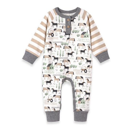 Horses Bamboo Baby Henley Romper: 9-12M