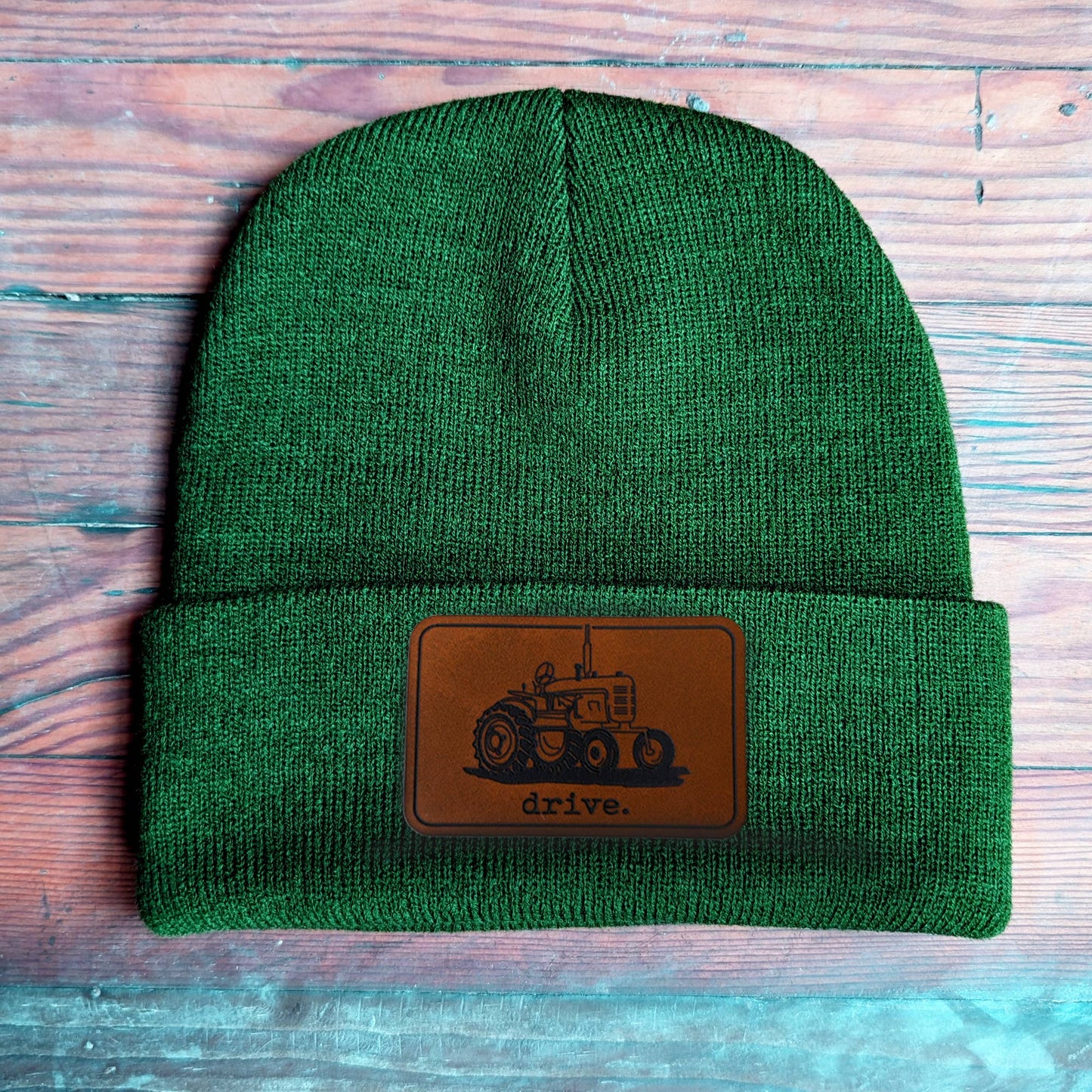 "Drive" Farm Tractor Kid Beanie Toboggan Hat | 4 Colors: Heather Gray