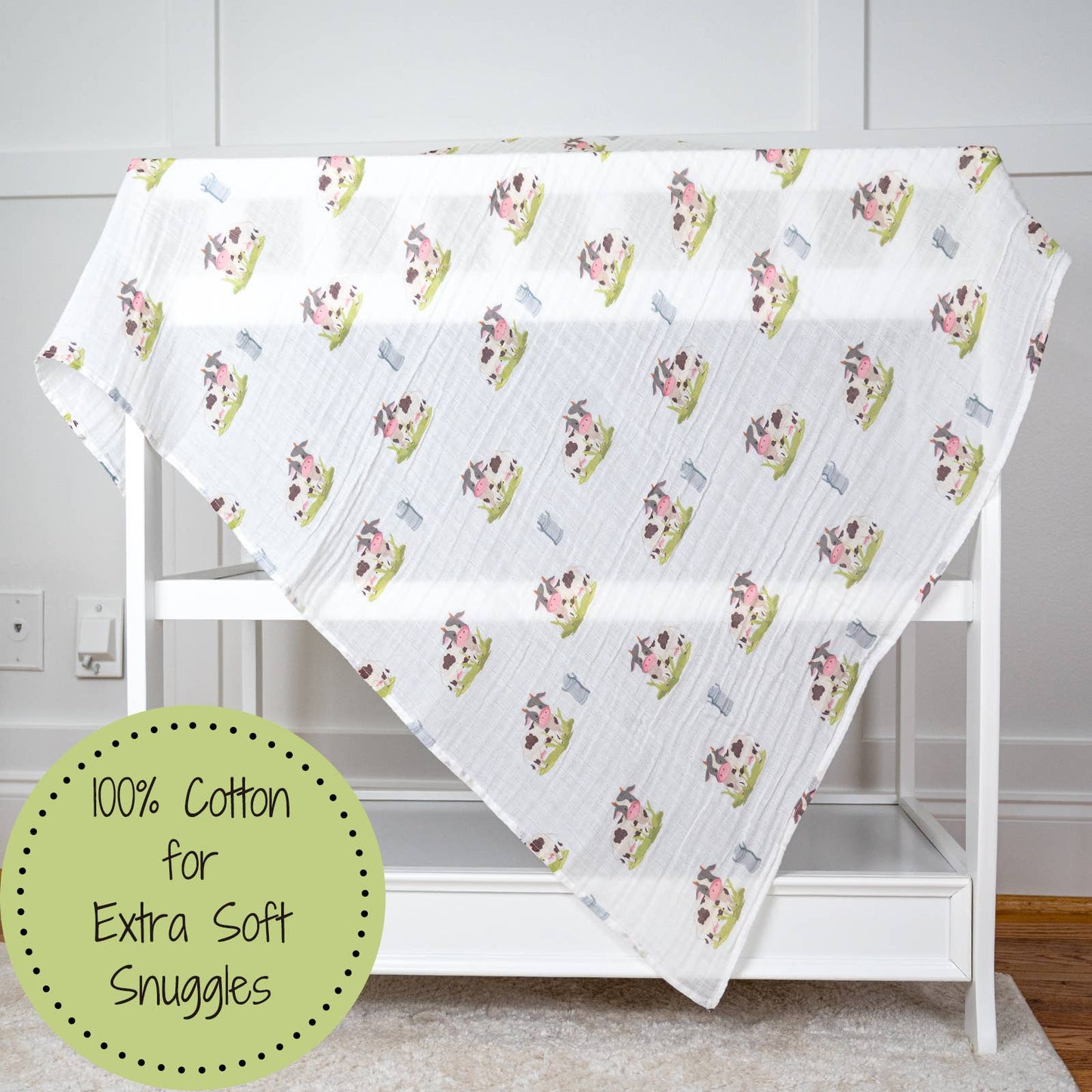 Moo Moo Here Farm Theme Baby Swaddle Blanket