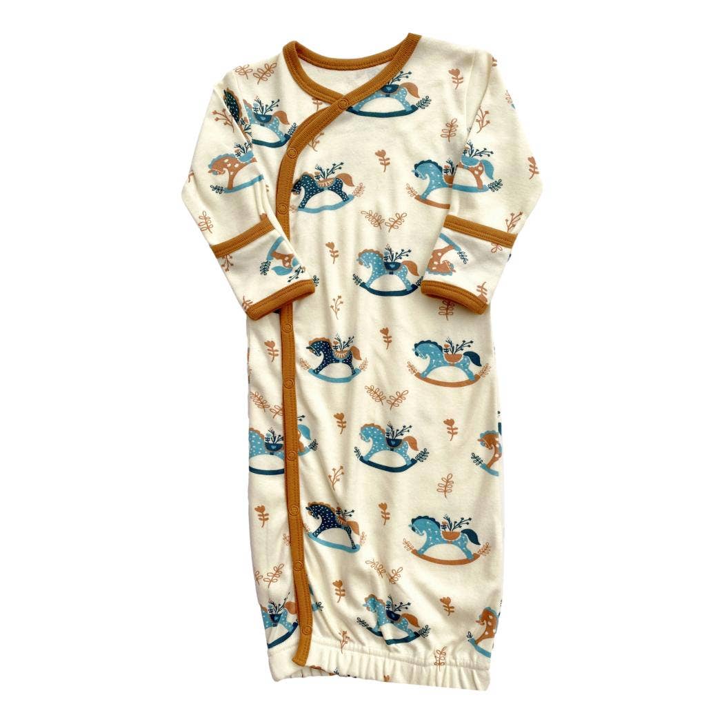 Organic Cotton Gown - Rocking Horse: 0-3