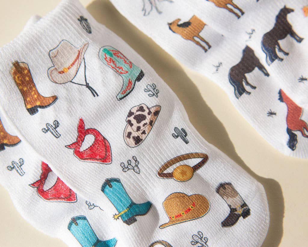 Cowboy - Non-Slip Baby Socks with Horses, Boots, Hats, Farm : 2T - 3T