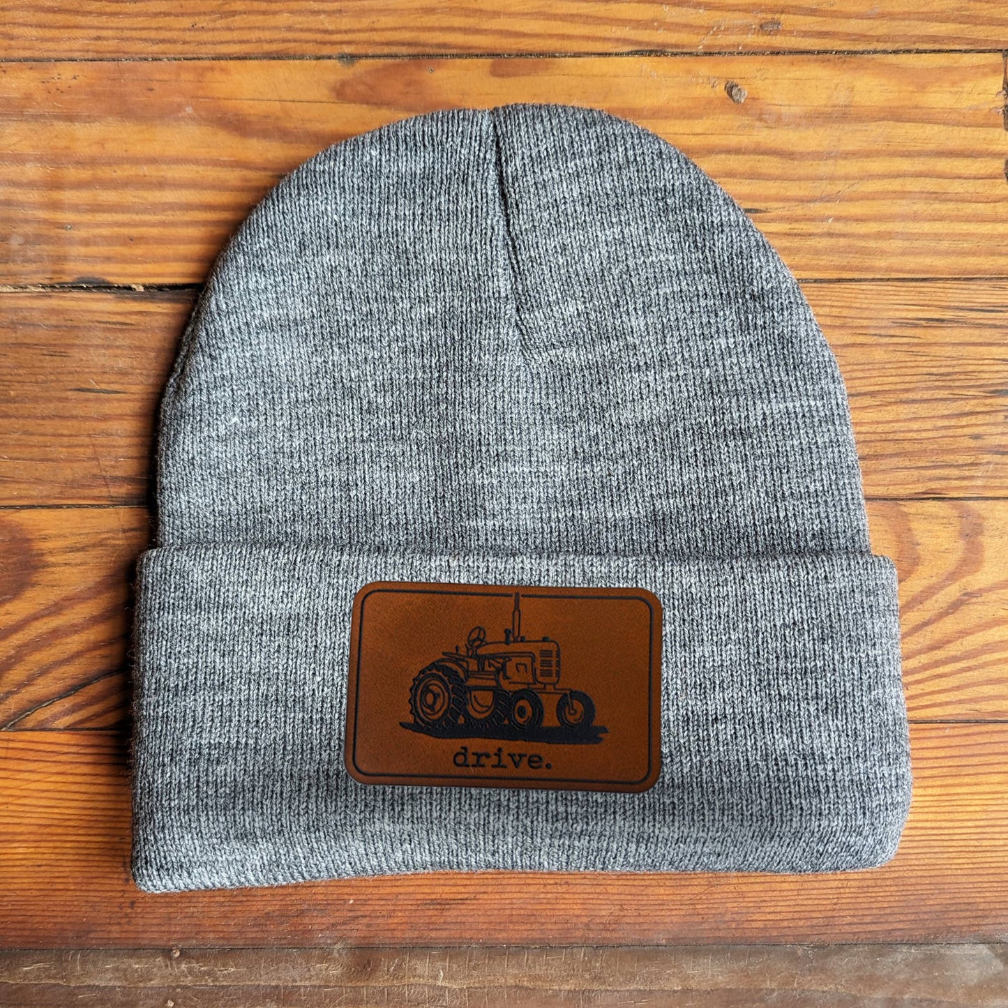 "Drive" Farm Tractor Kid Beanie Toboggan Hat | 4 Colors: Heather Gray