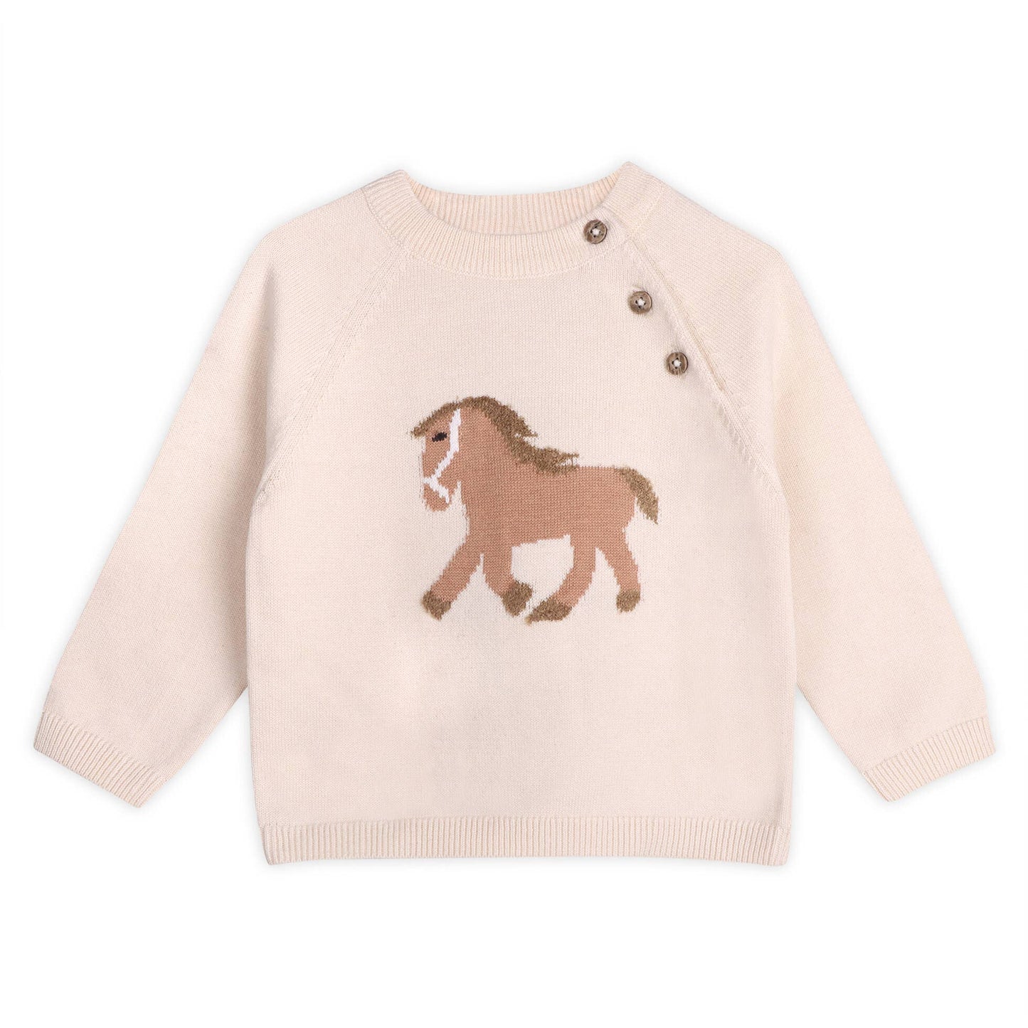 Horse Jacquard Sweater Knit Baby Pullover: Natural / 6-12M