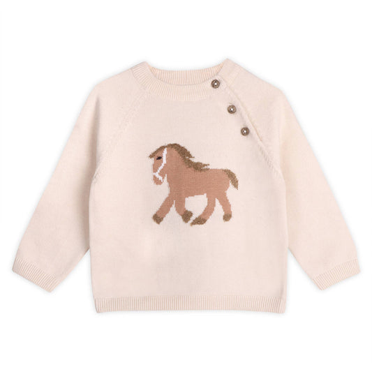 Horse Jacquard Sweater Knit Baby Pullover: Natural / 3-6M