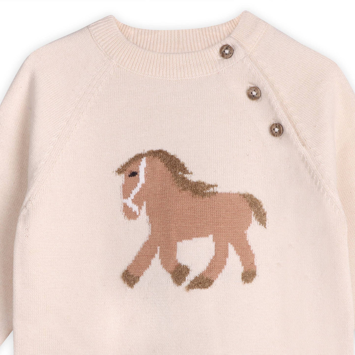 Horse Jacquard Sweater Knit Baby Pullover: Natural / 0-3M