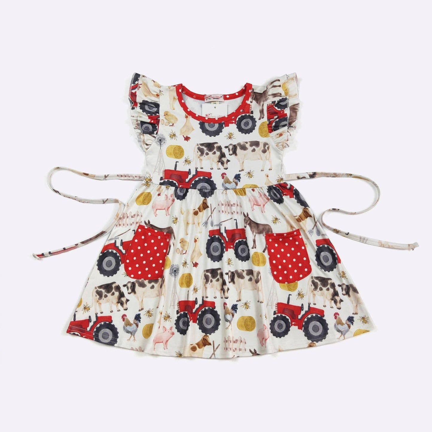 Red Tractor Farm Girls Dress: 3t