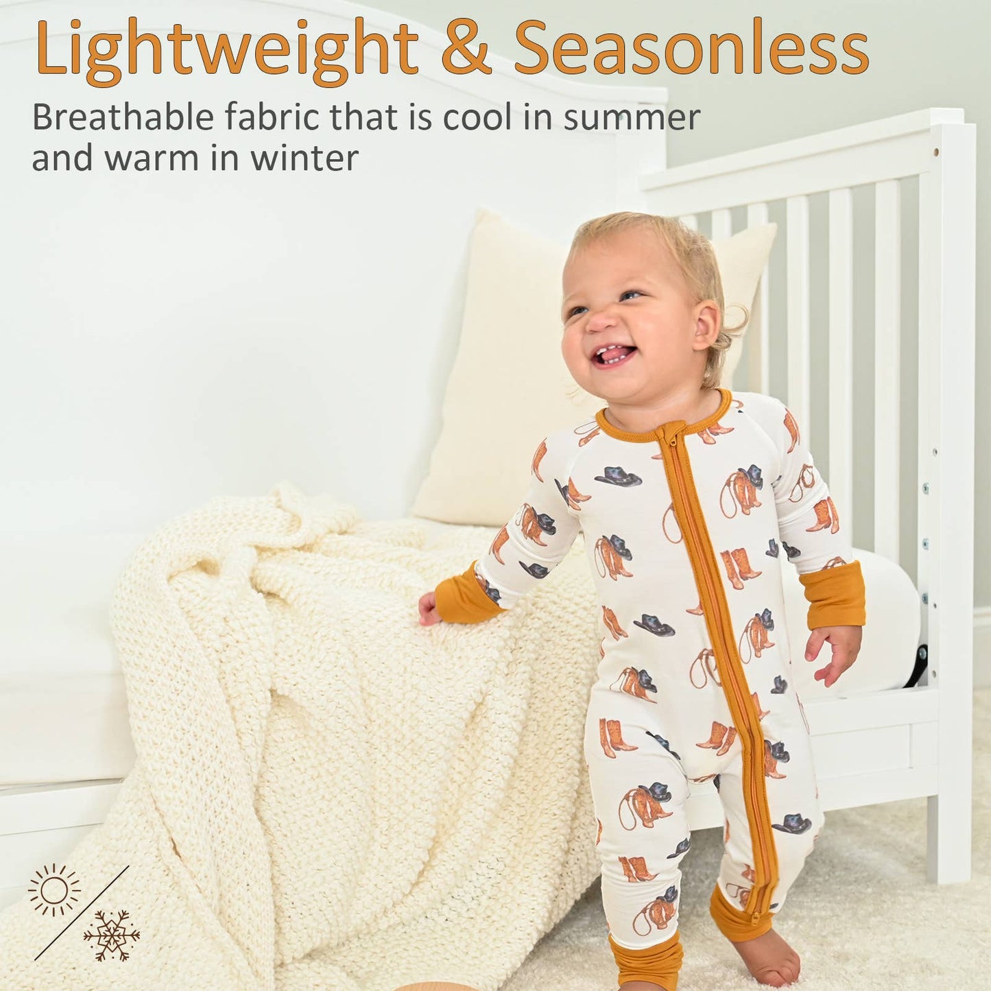 Life Is Better In Boots  Baby Bamboo Pajamas, 2-Way Zipper: 03-06 Months