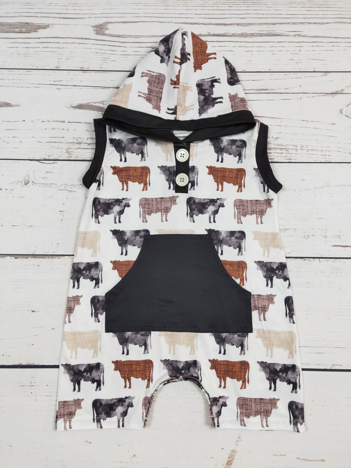 Baby Boys Cows Printed Hoodie Romper: 6-12M