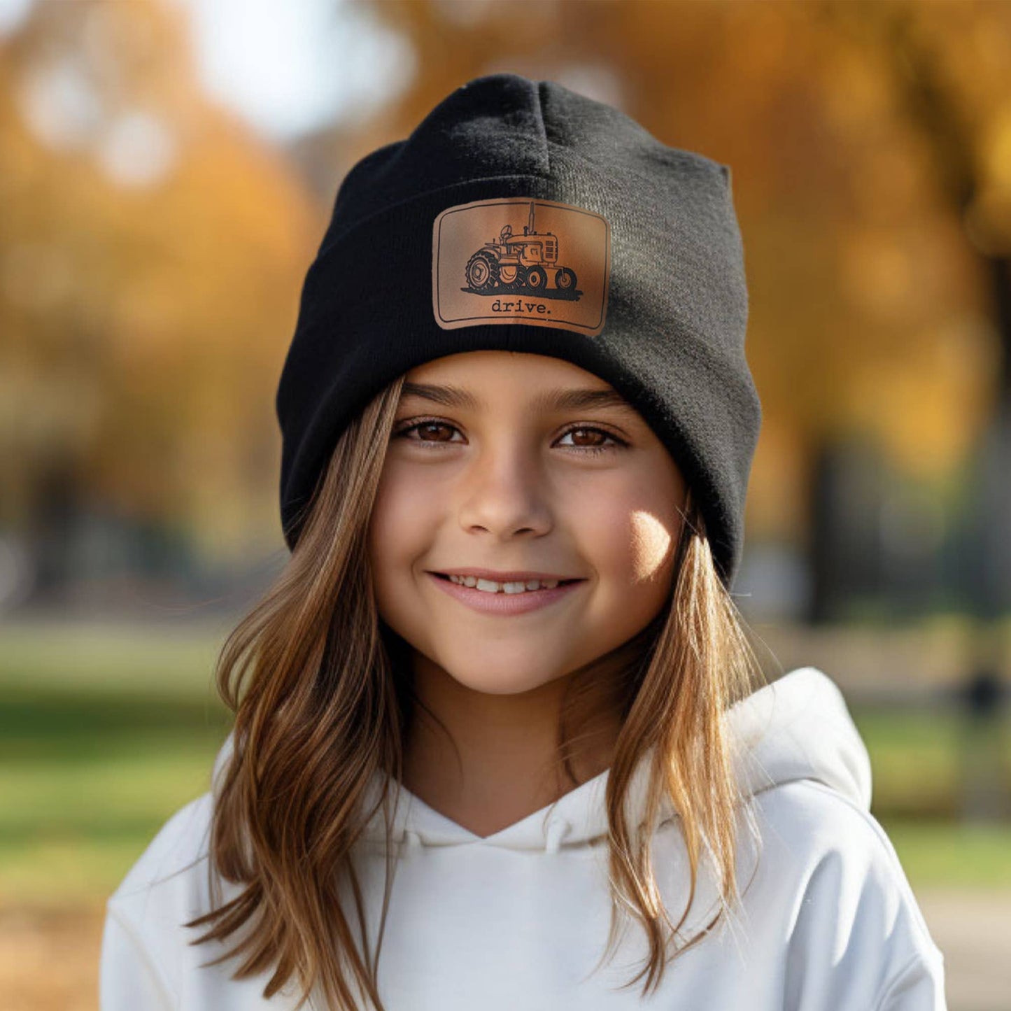 "Drive" Farm Tractor Kid Beanie Toboggan Hat | 4 Colors: Heather Gray