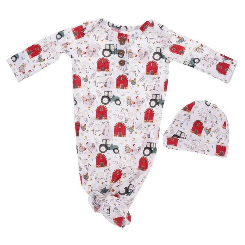 Kids Down On the Farm Infant Gown and Beanie Set